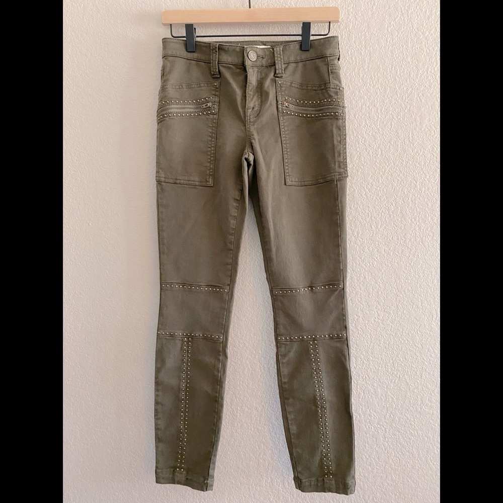 WOMEN’S joie hazina studded skinny ankle jean pants size 26 color olive/Fatigue